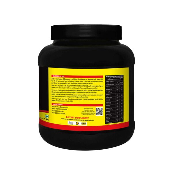 Bigg Nutrition Raw Whey 80 Protein Mass Gainer Supplement Powder (Unflavored, 1 Kg) 1
